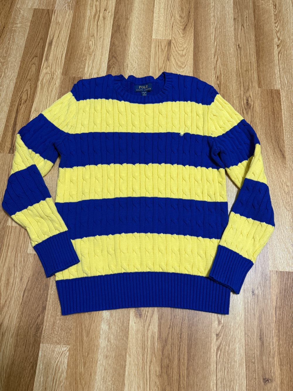 Polo by Ralph Lauren Blue & Yellow Striped Cable-Knit Crewneck Sweater Boys14/16
